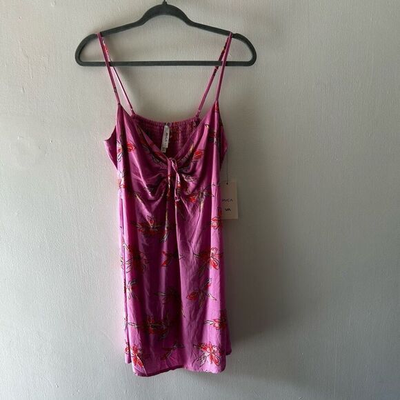 RVCA Hau Tree Pink Mini Dress Size L Surfer Summer Feminine Girly Coastal NWT - Picture 1 of 13